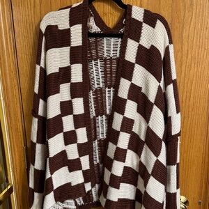 Cozy Checkered Cardigan in Brown and White
